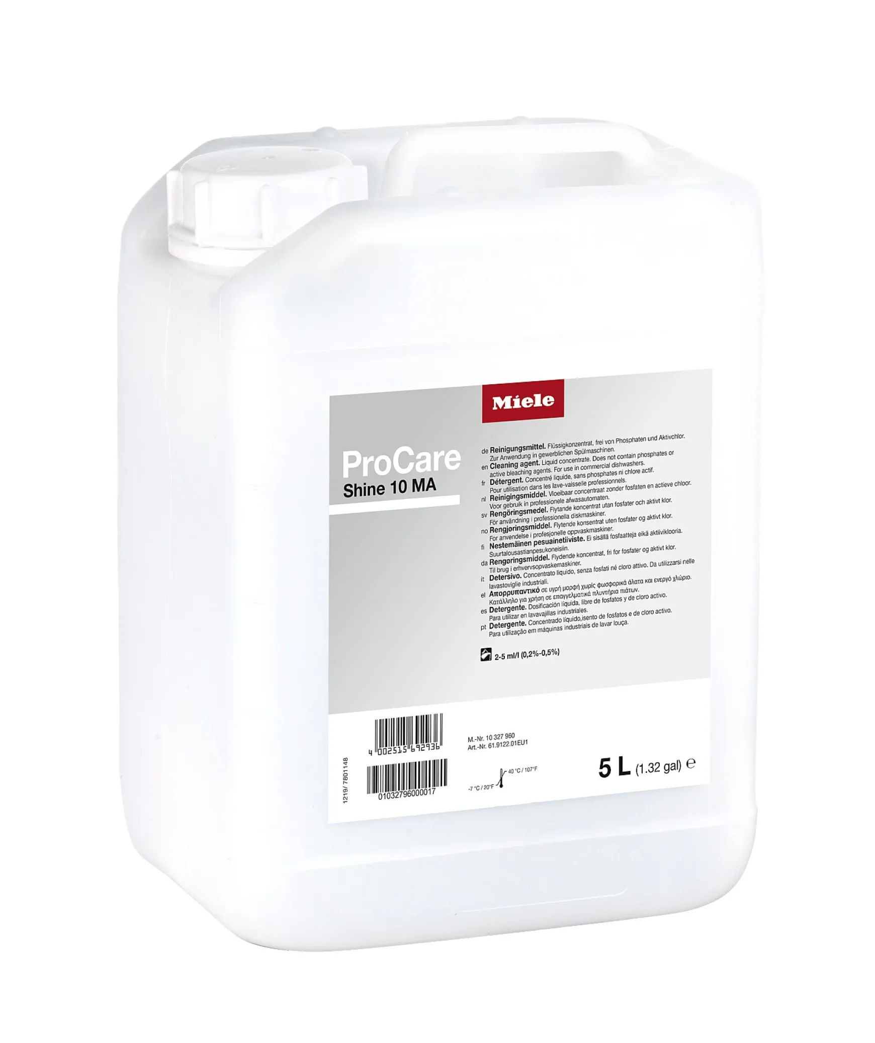Miele Flussigwaschmittel, Mildalkalisch, 5 L- Professionelle Reinigungsmittel